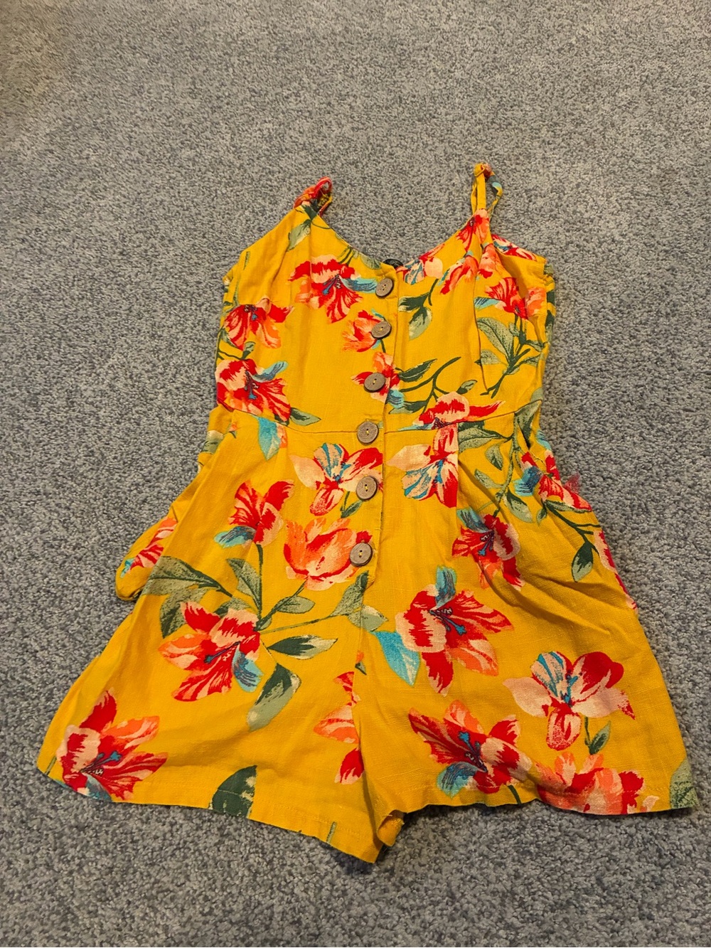 Lily Rose Yellow Floral Button-Front Girls' One-Piece